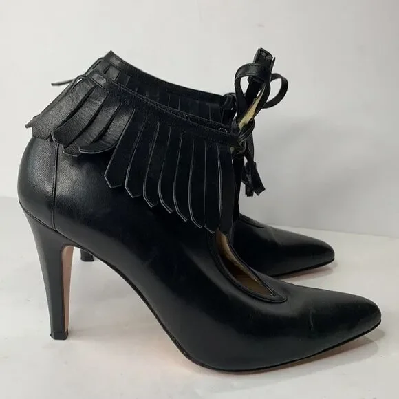 Todd Oldham Lerre black leather fringe ankle tie booties - Picture 2 of 8